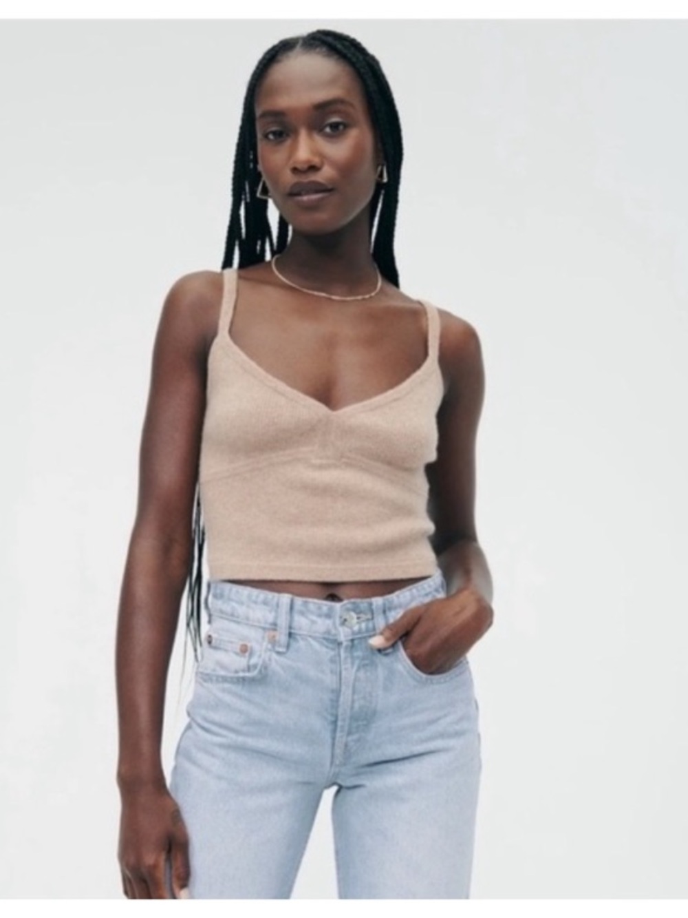 NAADAM Brown Merino Wool Cashmere Luxury Baby Rib Cropped Cami XS Extra Small